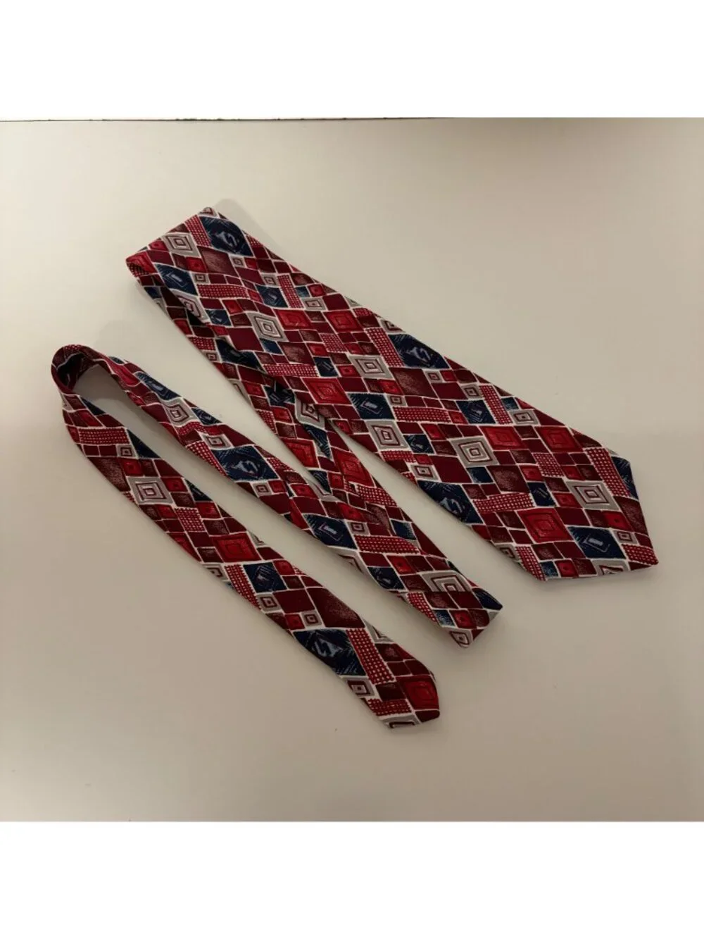 Stafford Silk Tie Red Blue Gray Geometric Diamonds Mens Necktie Office Dad Gift